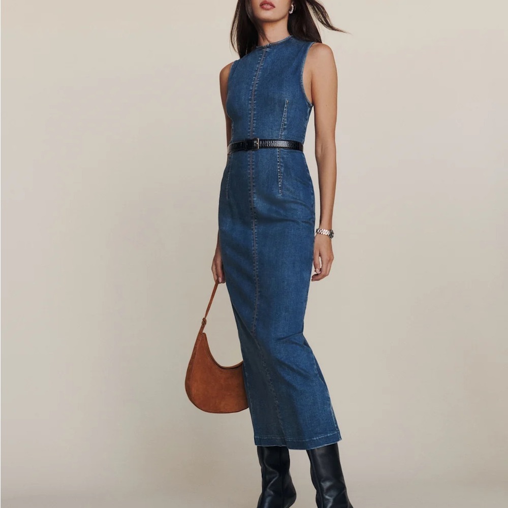 Reformation Kendi Sleeveless Denim Midi Dress NWT brand new - Picture 3 of 15